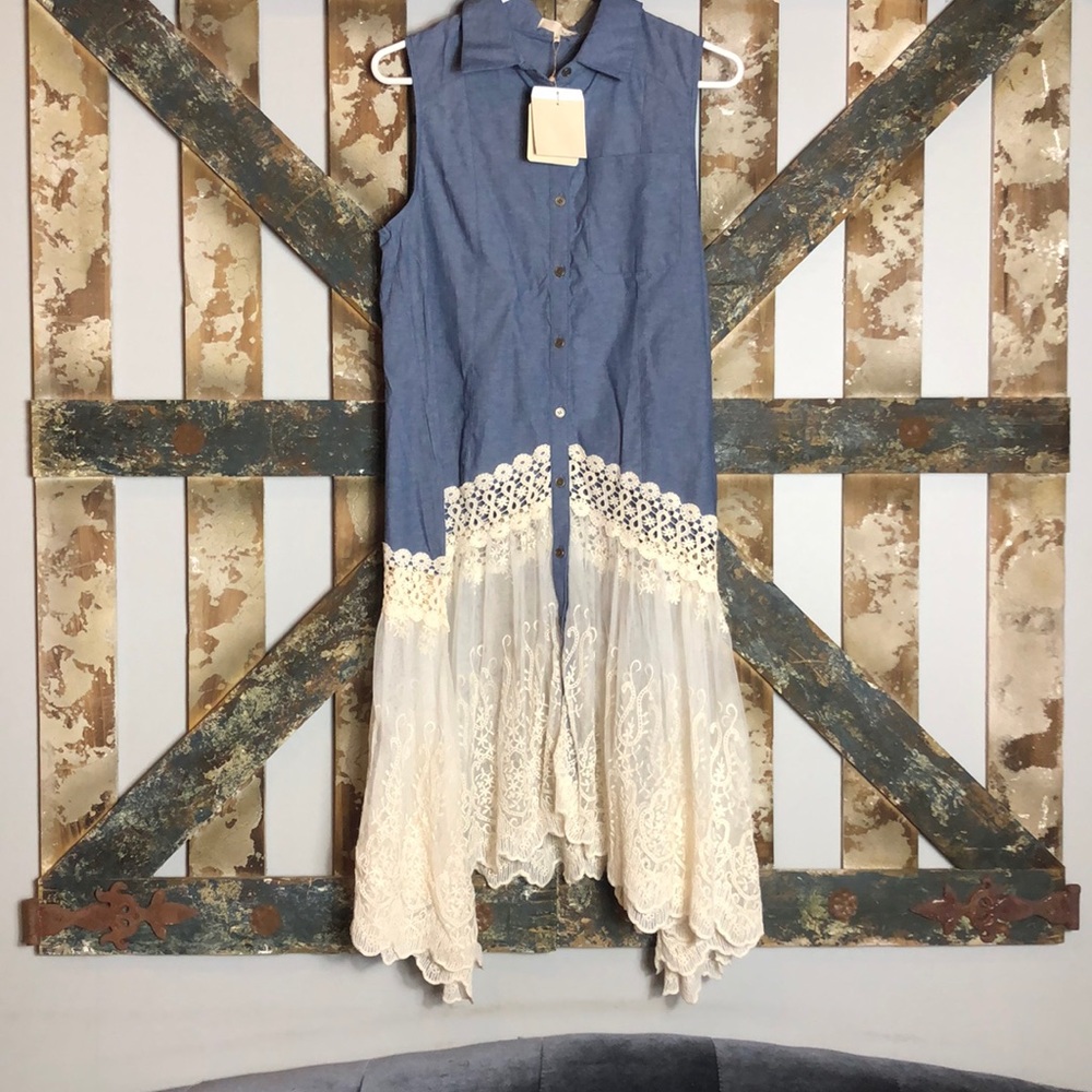 Denim lace button vest, top, tunic, dress